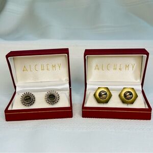 Alchemy Steampunk Gear &‎ Hex Nut Cufflinks Industrial Gothic Silver Brass Tone